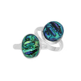 Sterling silver oval Abalone Shell ring with polished bezel setting, handcrafted artisan jewelry featuring shimmering iridescent shell shell.